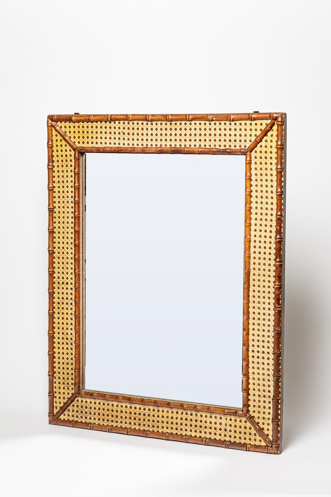 20th Century 20th century design large wall mirror bamboo 1980 decoration For Sale