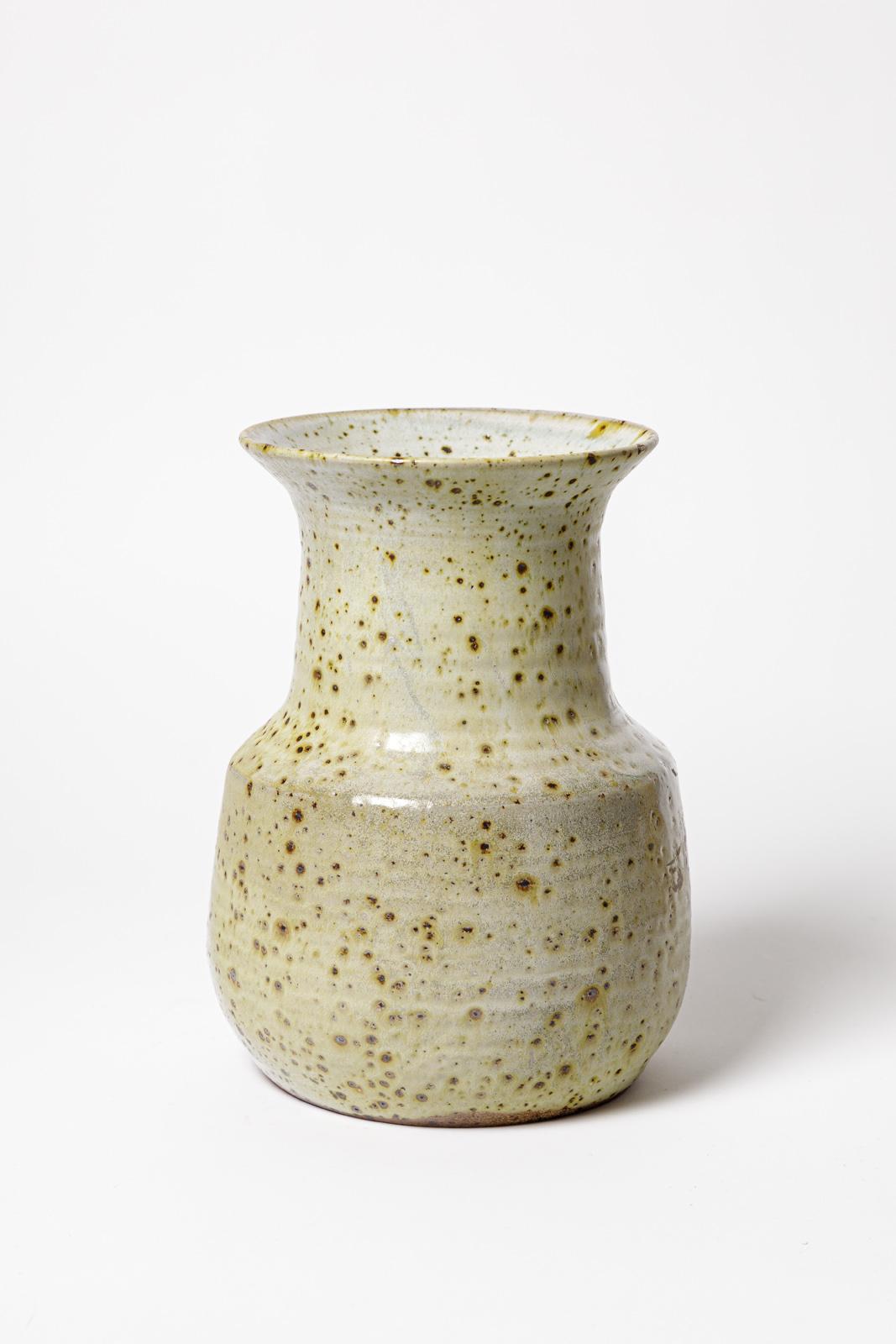 Mid-Century Modern 20th Century Design Light Grey Stoneware Ceramic Vase by Gustave Tiffoche For Sale