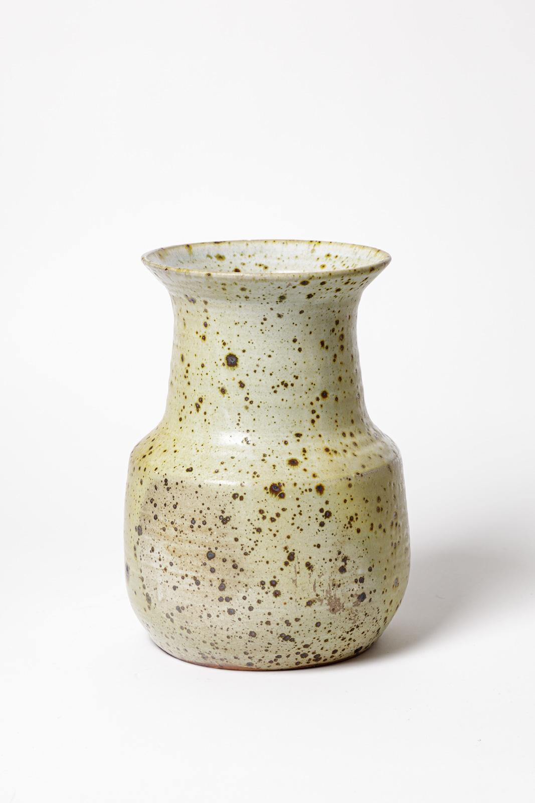 20th Century Design Light Grey Stoneware Ceramic Vase by Gustave Tiffoche In Excellent Condition For Sale In Neuilly-en- sancerre, FR