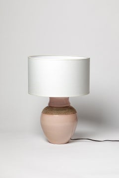 20th century design Light pink art deco ceramic table lamp by Pol Chambost 1950