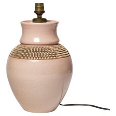 20th century design Light pink art deco ceramic table lamp by Pol Chambost 1950