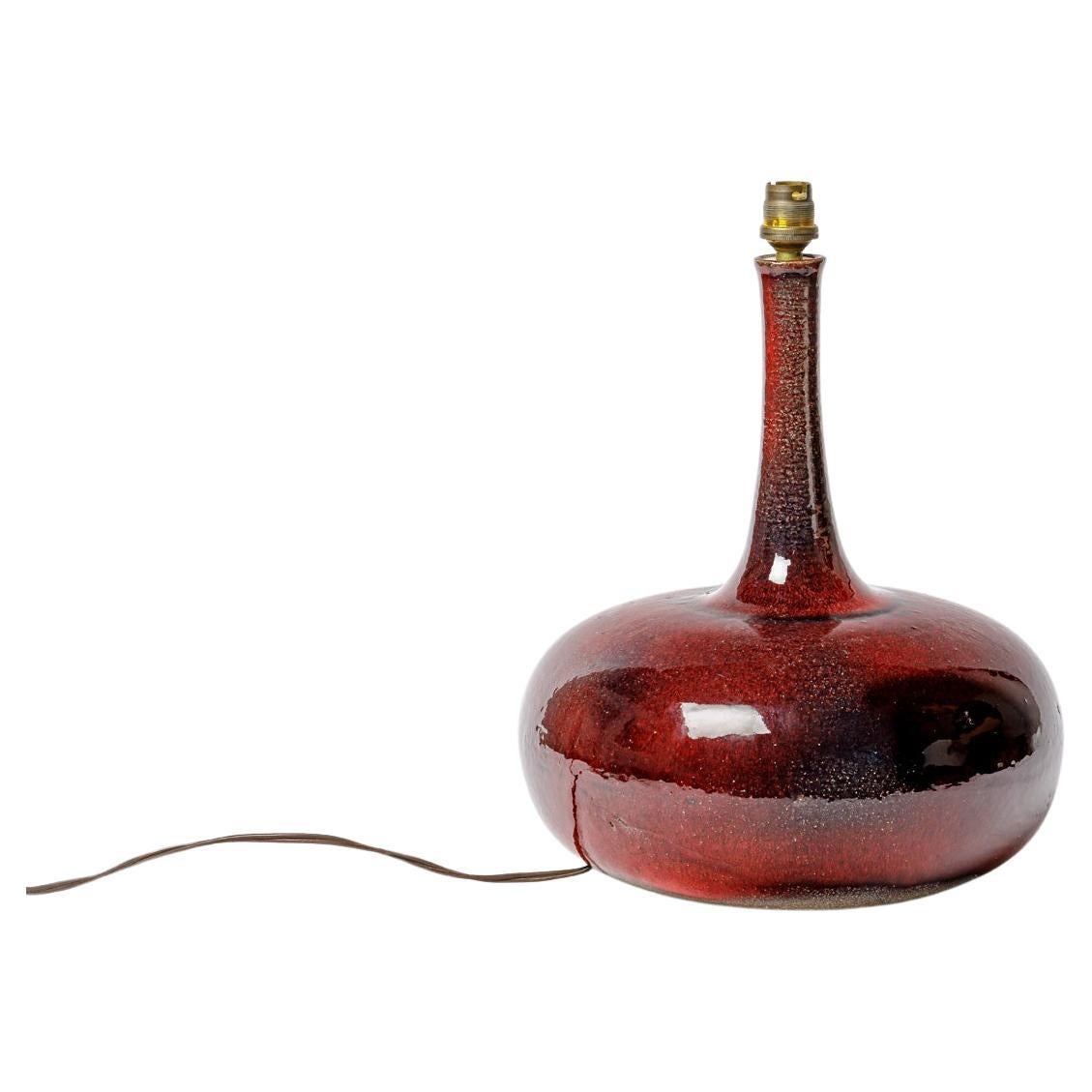 20th century design red ceramic table lamp in style of Ruelland circa 1950  For Sale