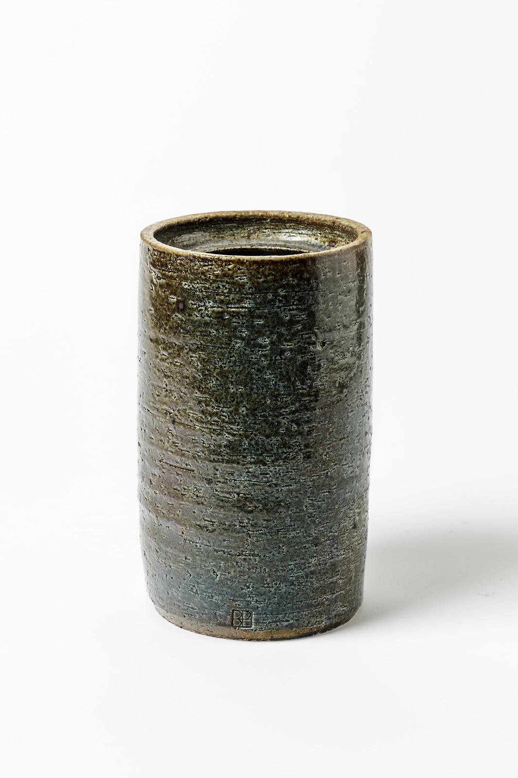 Mid-Century Modern 20th Century Design Stoneware Ceramic Cylinder by Bernard Prigent La Borne, 1970 For Sale