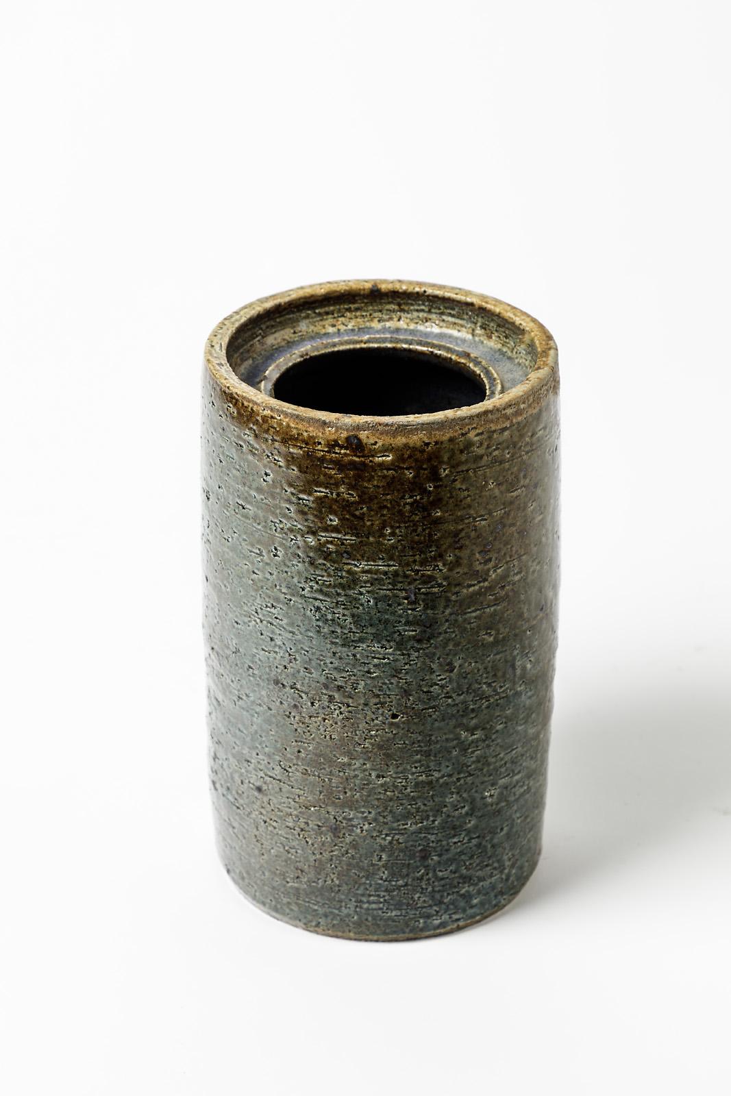 French 20th Century Design Stoneware Ceramic Cylinder by Bernard Prigent La Borne, 1970 For Sale
