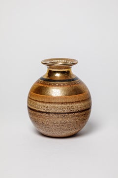 20th century design vallauris ceramic vase gold and black by Georges Pelletier