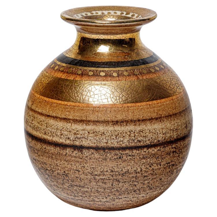 20th century design vallauris ceramic vase gold and black by Georges Pelletier