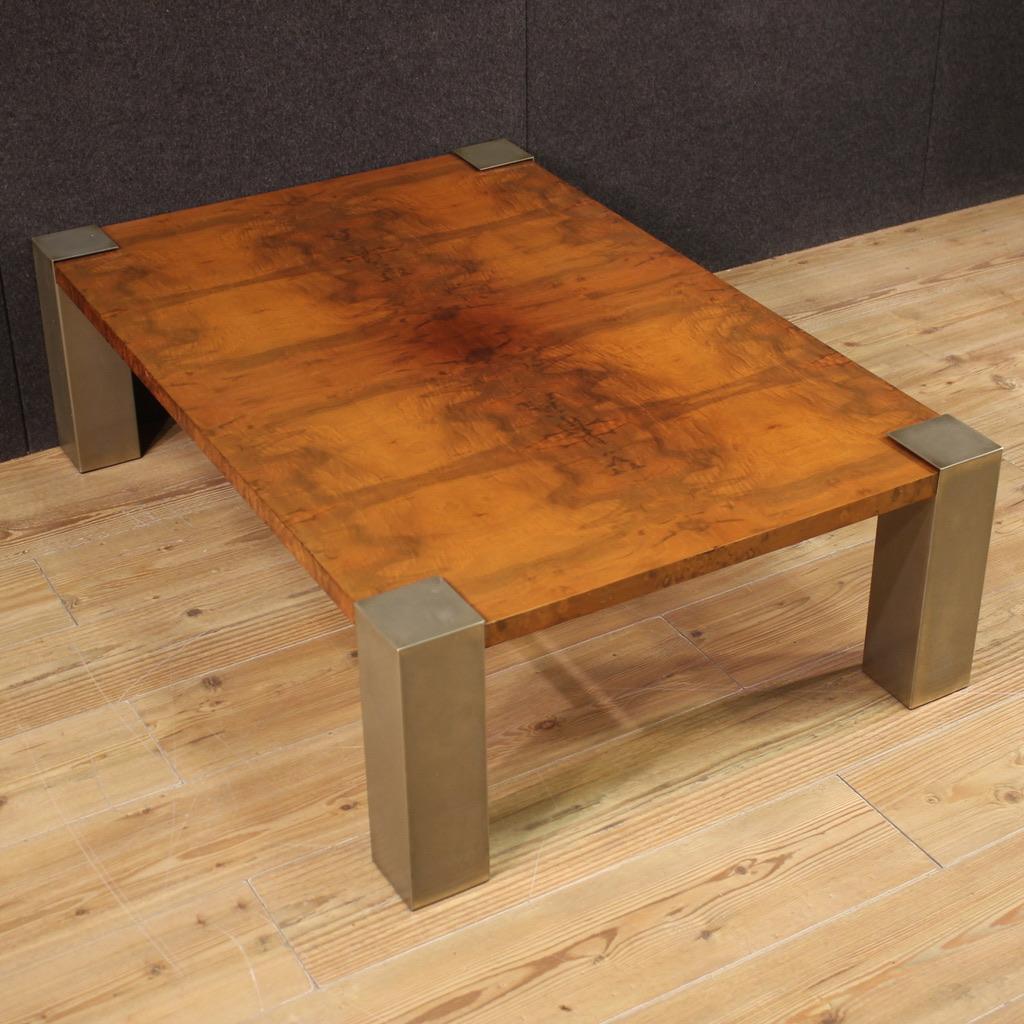 20th Century Design Veneered Walnut Wood and Metal Italian Coffee Table, 1970  For Sale 6