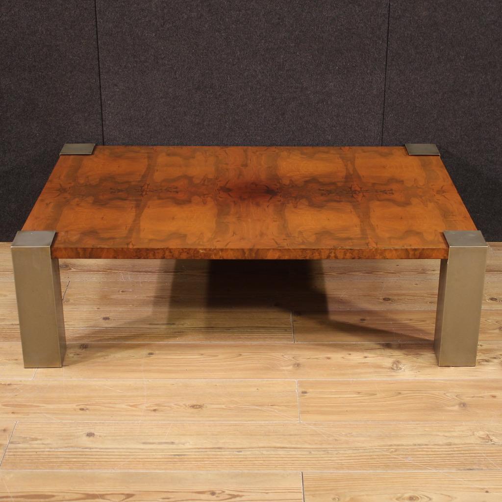 20th Century Design Veneered Walnut Wood and Metal Italian Coffee Table, 1970  In Good Condition For Sale In Vicoforte, Piedmont