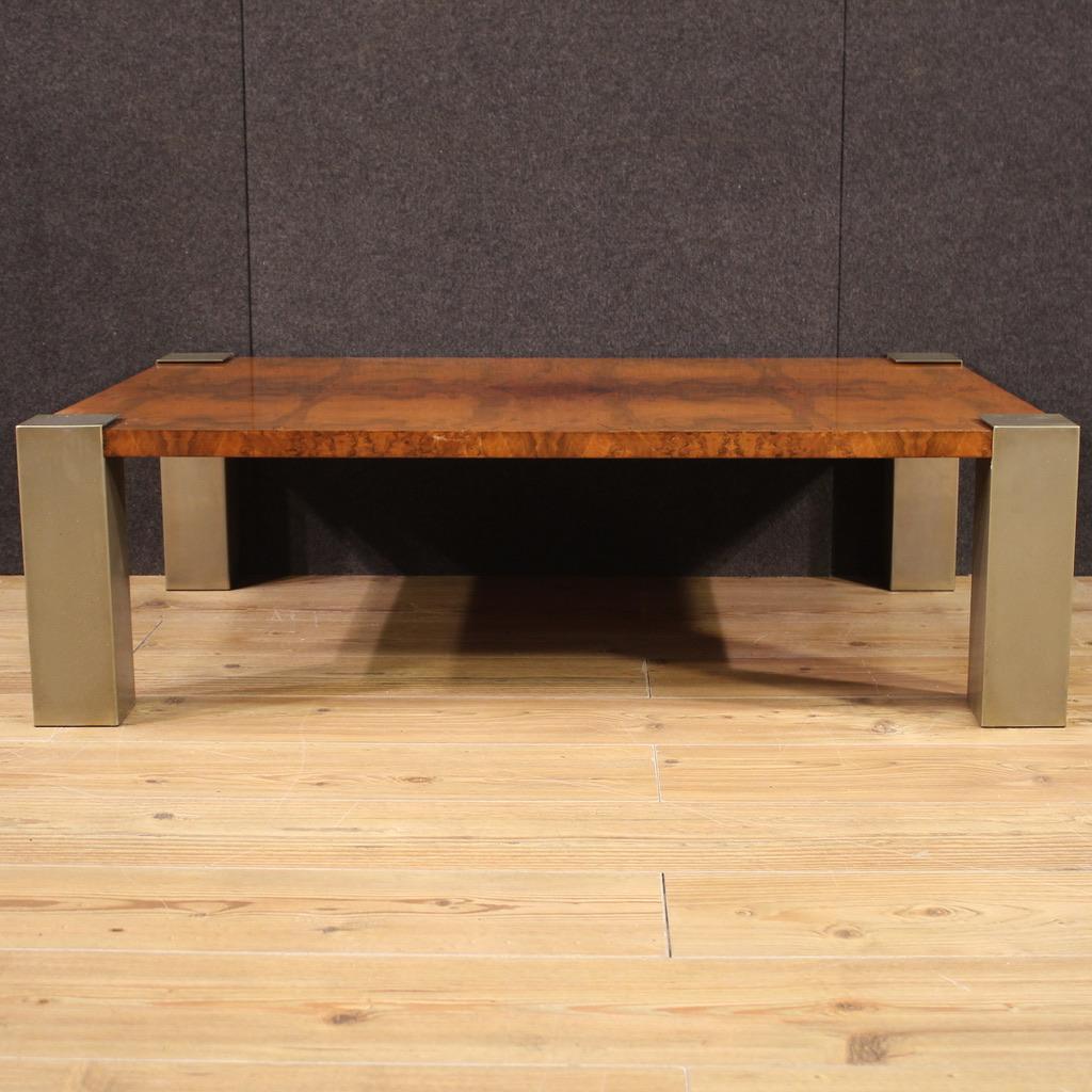 Late 20th Century 20th Century Design Veneered Walnut Wood and Metal Italian Coffee Table, 1970  For Sale