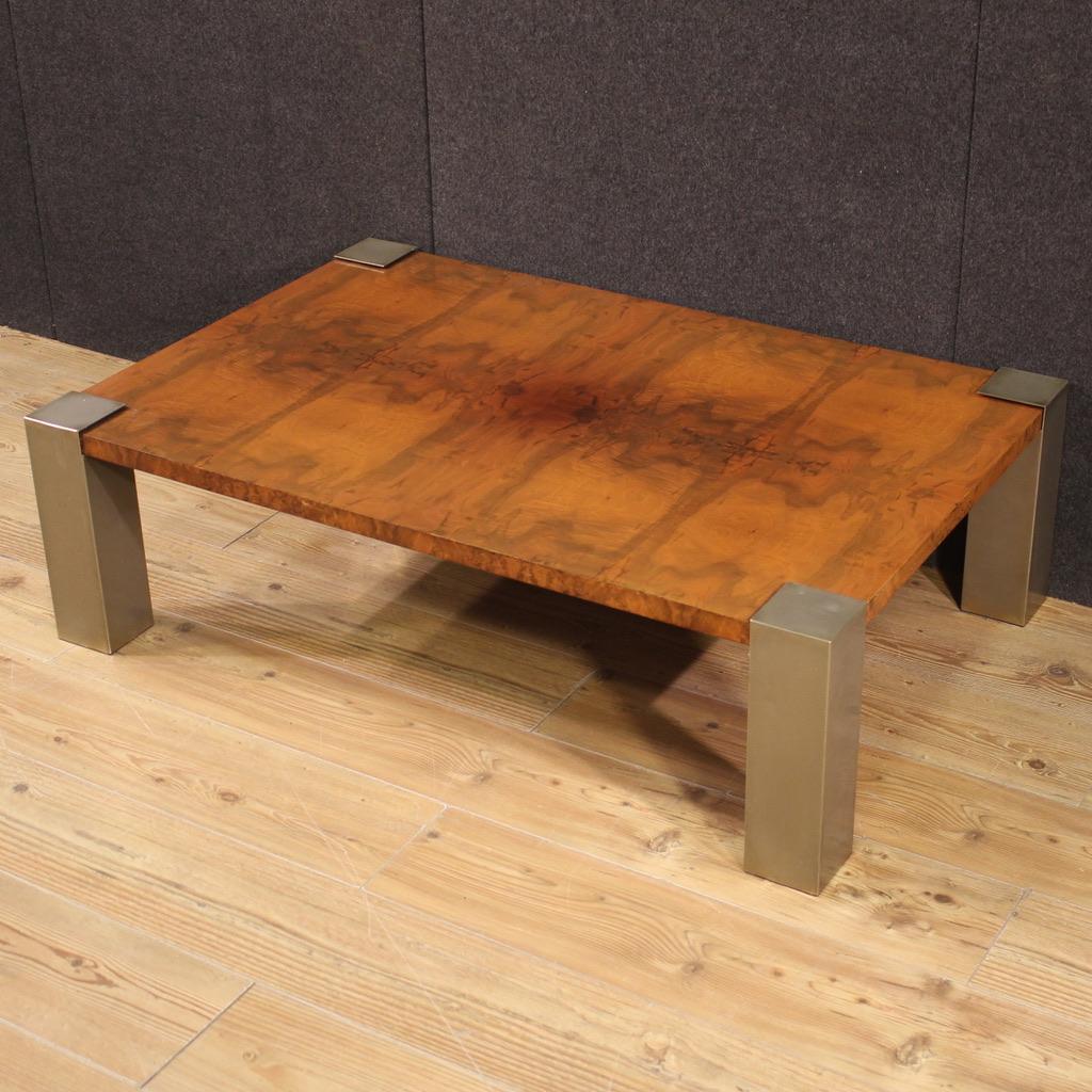 20th Century Design Veneered Walnut Wood and Metal Italian Coffee Table, 1970  For Sale 1