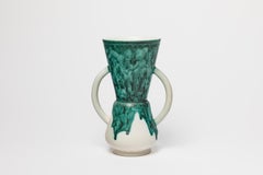 20th century design white and green ceramic free form vase by Dupanier Robert