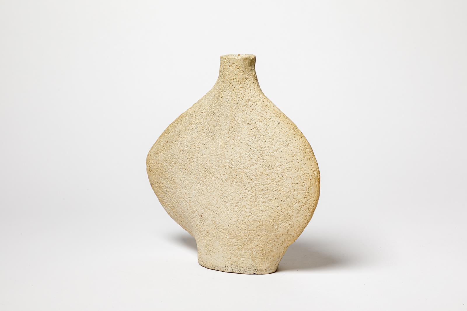 French 20th century design white ceramic vase free form abstract circa 1960 For Sale