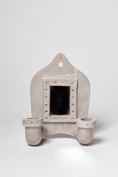 espejo de pared de cerámica blanca de diseño del siglo xx vallauris 1950 candelabros