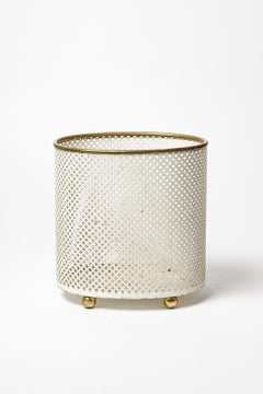 20th century design white perforated metal basket attributed to Mathieu Mategot