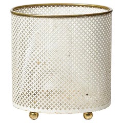 20th century design white perforated metal basket attributed to Mathieu Mategot