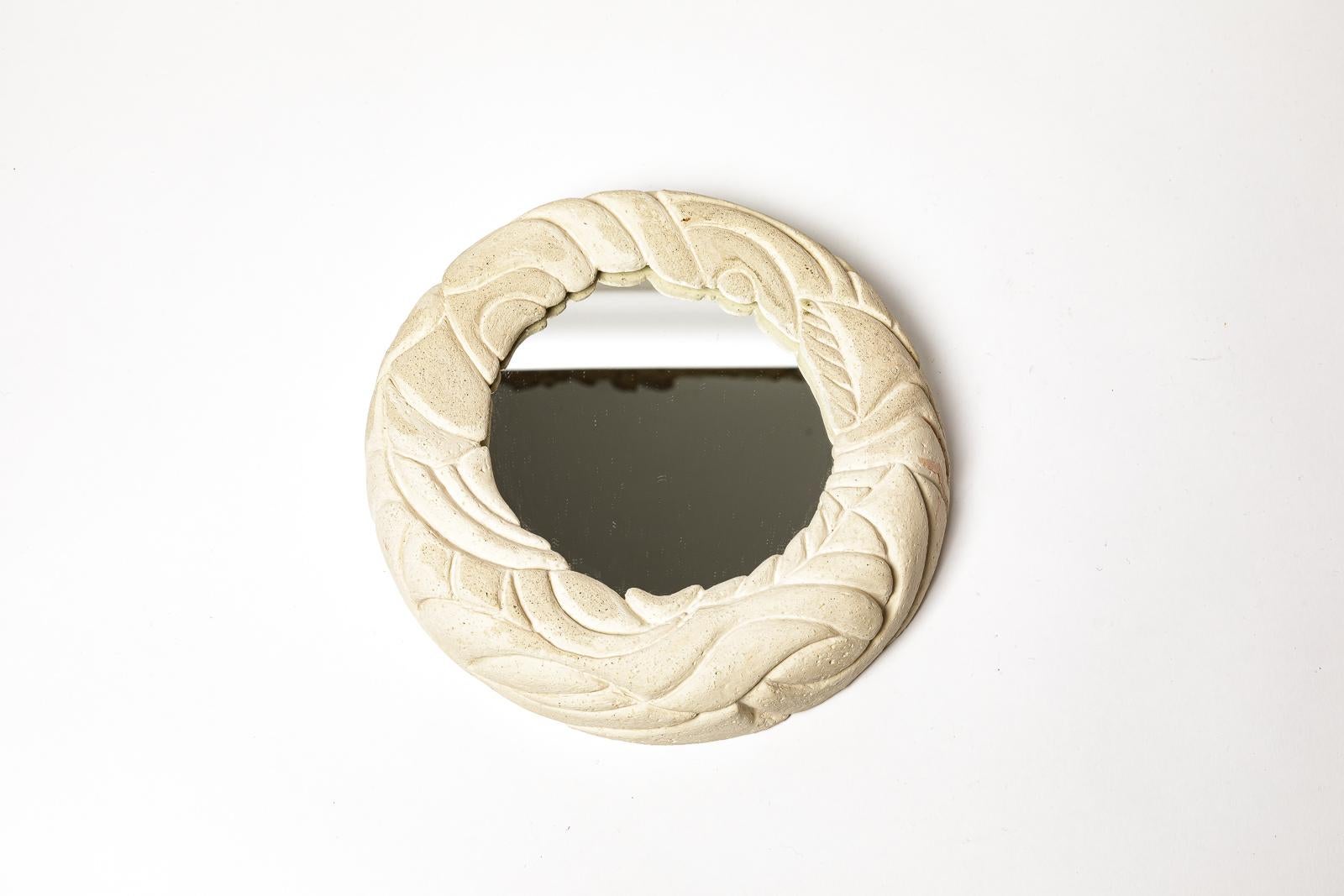 Français 20TH Design CENTURY DESIGN miroir mural blanc en céramique pièce unique faite à la main 1980 en vente