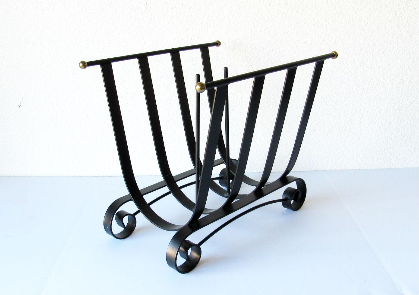 Mid-Century Modern 20th Century Design Wrought Iron Log Holder or Magazine Holder For Sale