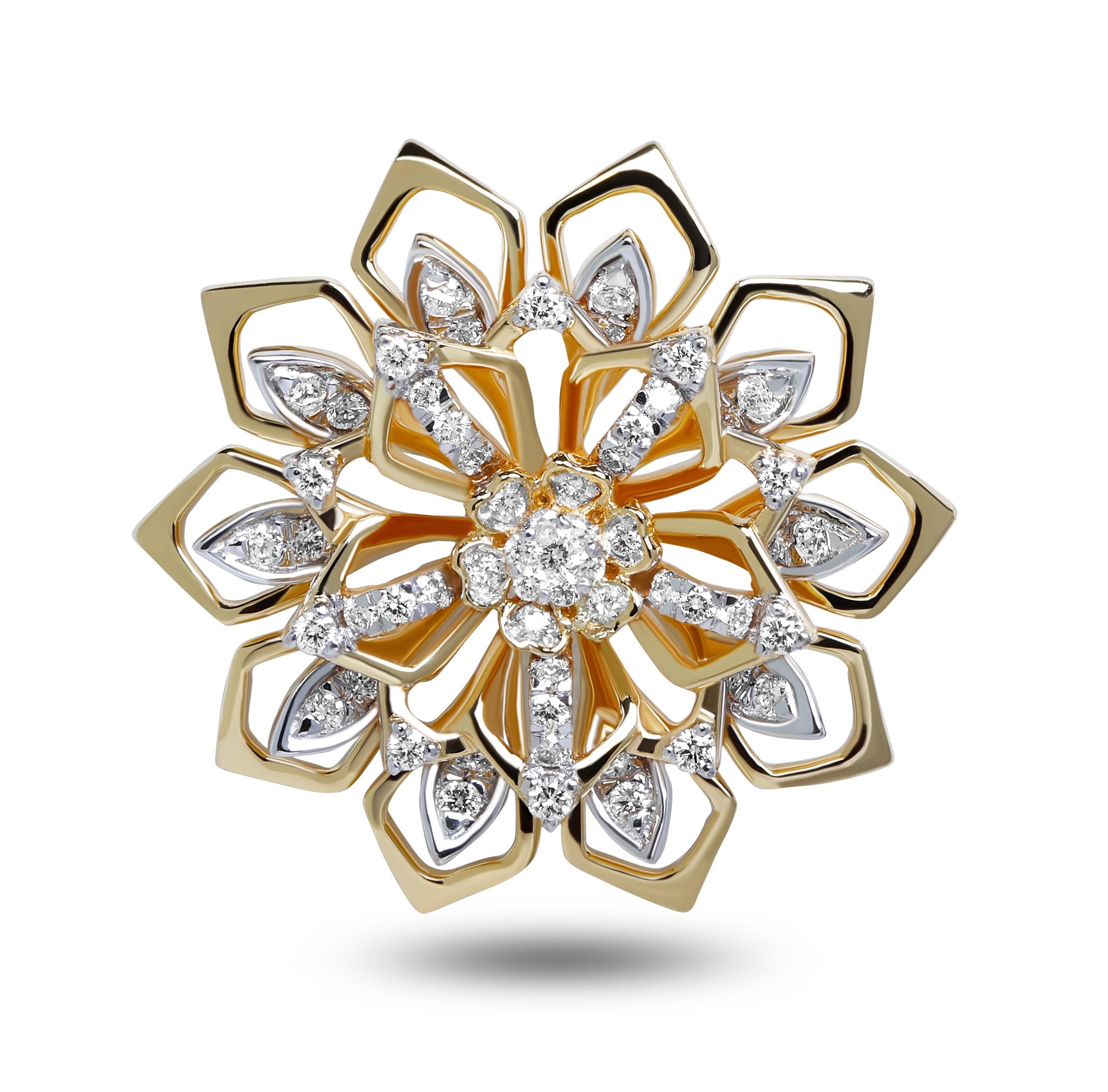 18k Gold, 10.400gm gold & 1.02ct VS Diamond in Pendant.

3d Designer Sunflower Pendant in 18k gold with exclusive Natural Diamonds. Excellent Cut, Vs Clarity, F-G color, Non Fluorescent.
