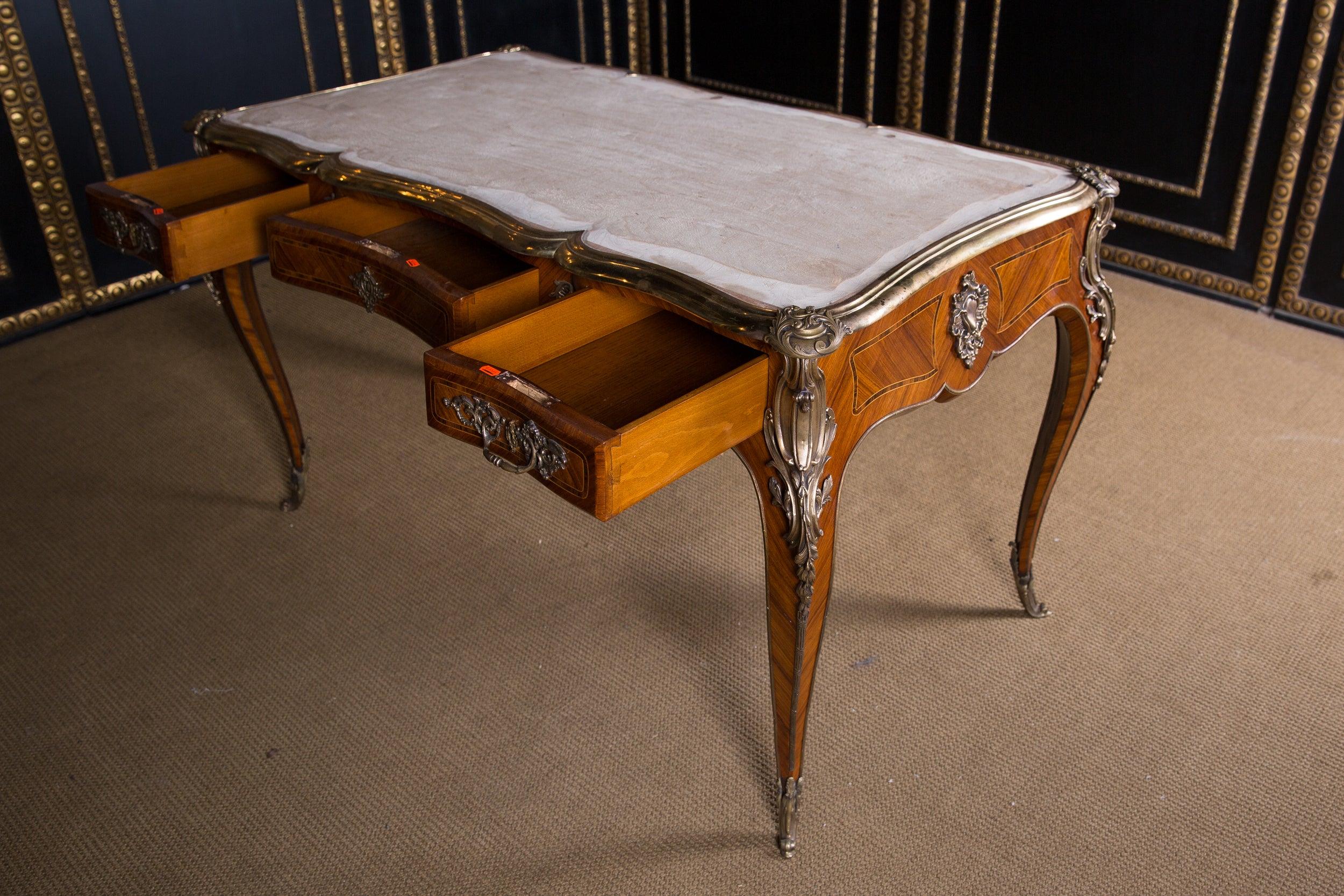 20th Century Desk Bureau Plat in Antique Louis XV Style Mahogany Veneer For Sale 6