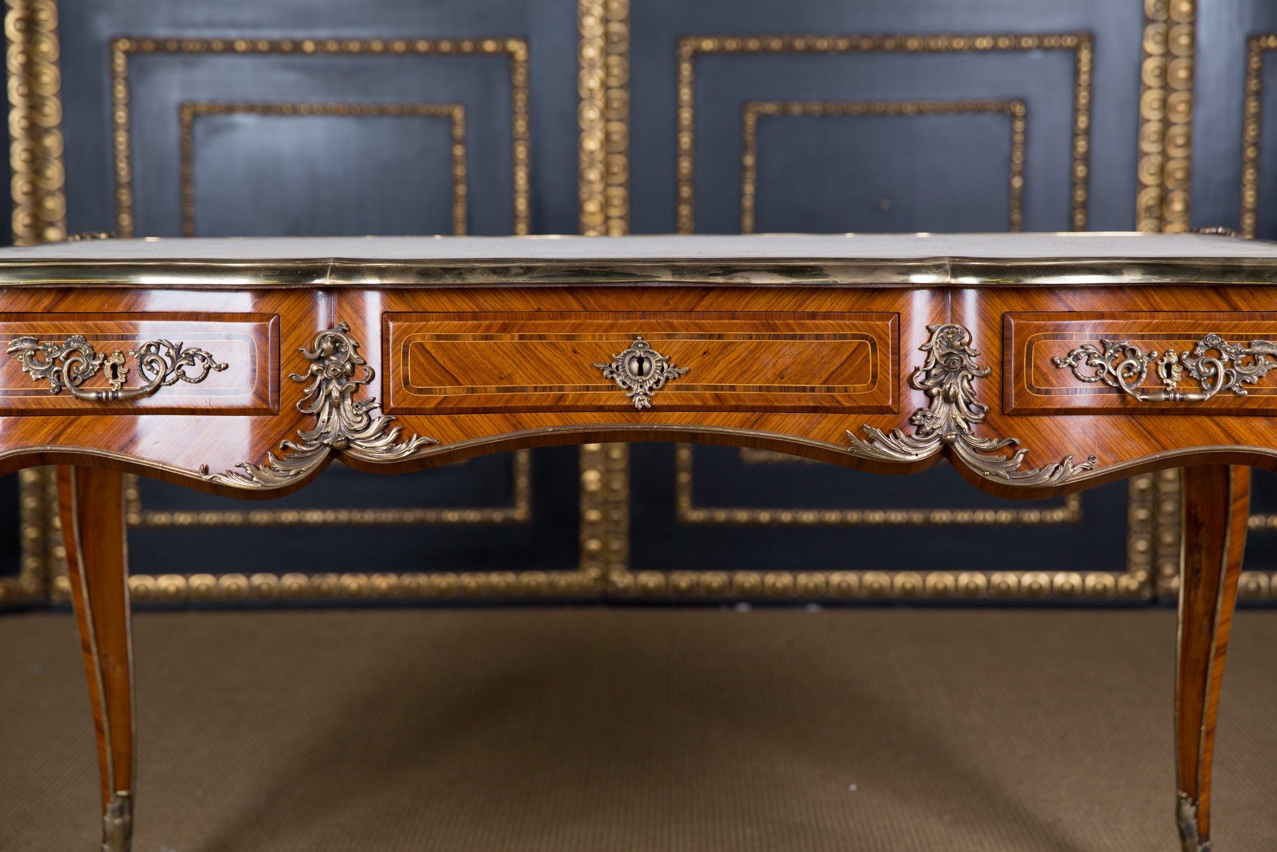 French 20th Century Desk Bureau Plat in Antique Louis XV Style Mahogany Veneer For Sale