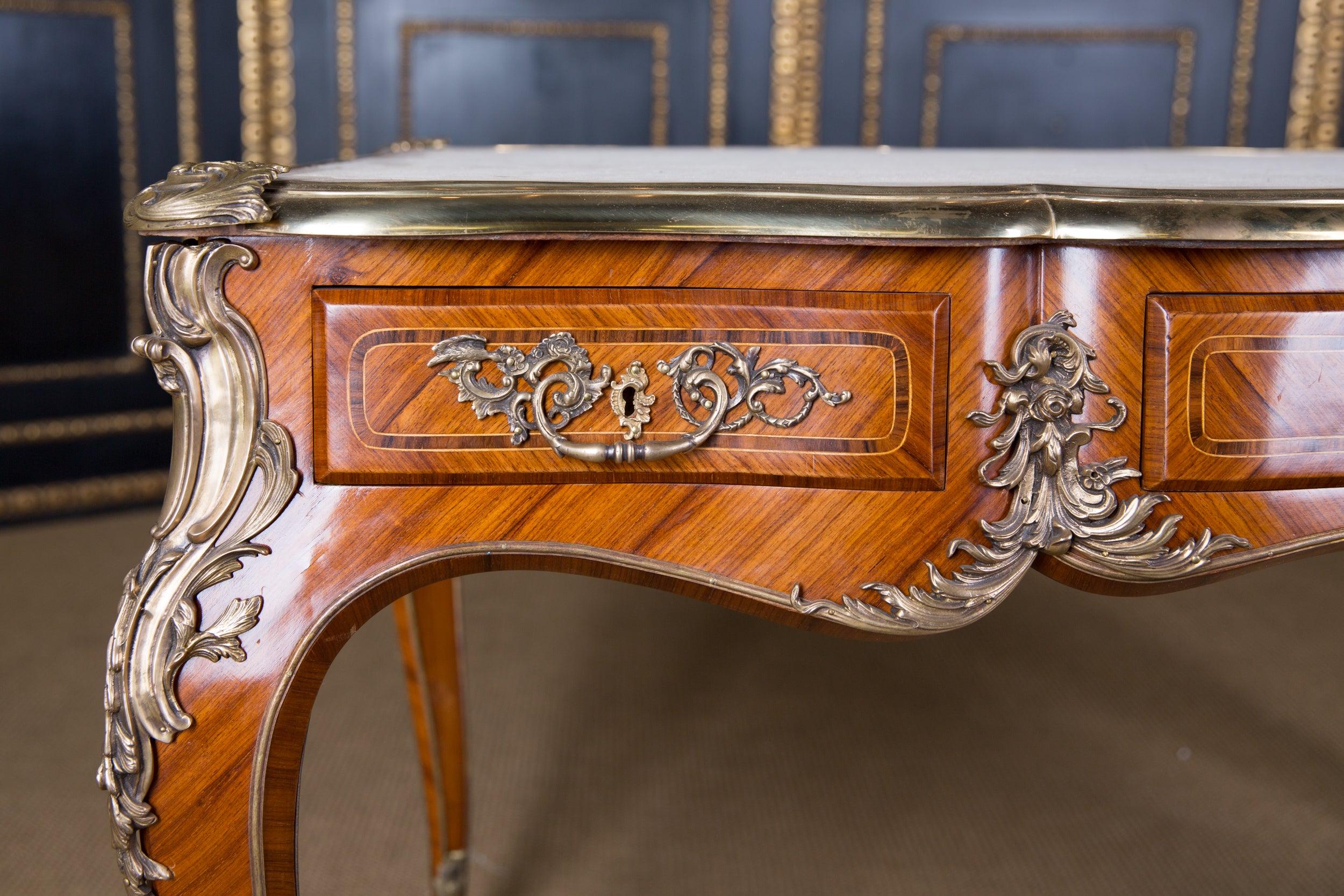 20th Century Desk Bureau Plat in Antique Louis XV Style Mahogany Veneer For Sale 4