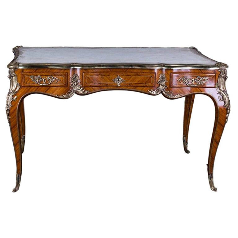 20th Century Desk Bureau Plat in Antique Louis XV Style Mahogany veneer