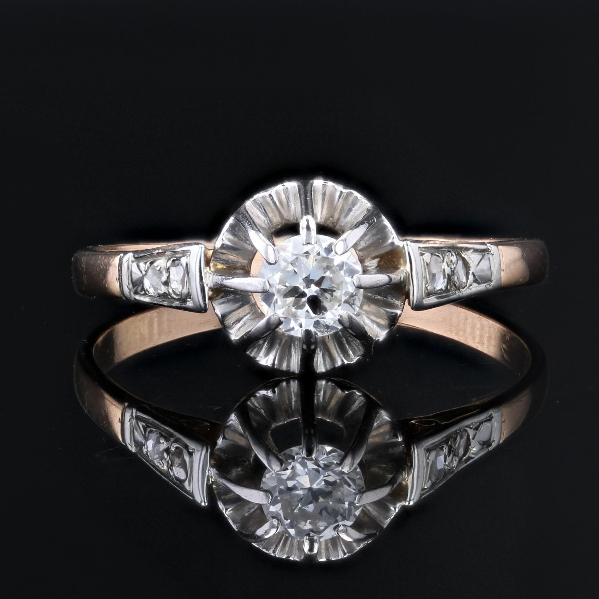 Art déco Bague solitaire en or rose 18 carats avec diamant du 20e siècle en vente