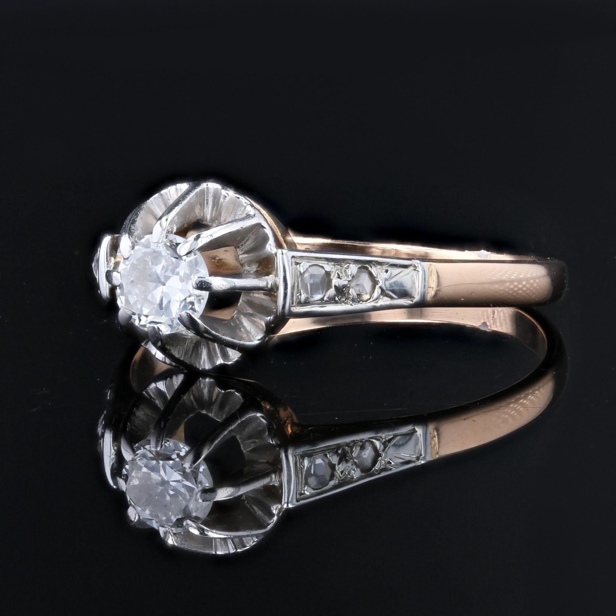 Bague solitaire en or rose 18 carats avec diamant du 20e siècle Bon état - En vente à Poitiers, FR