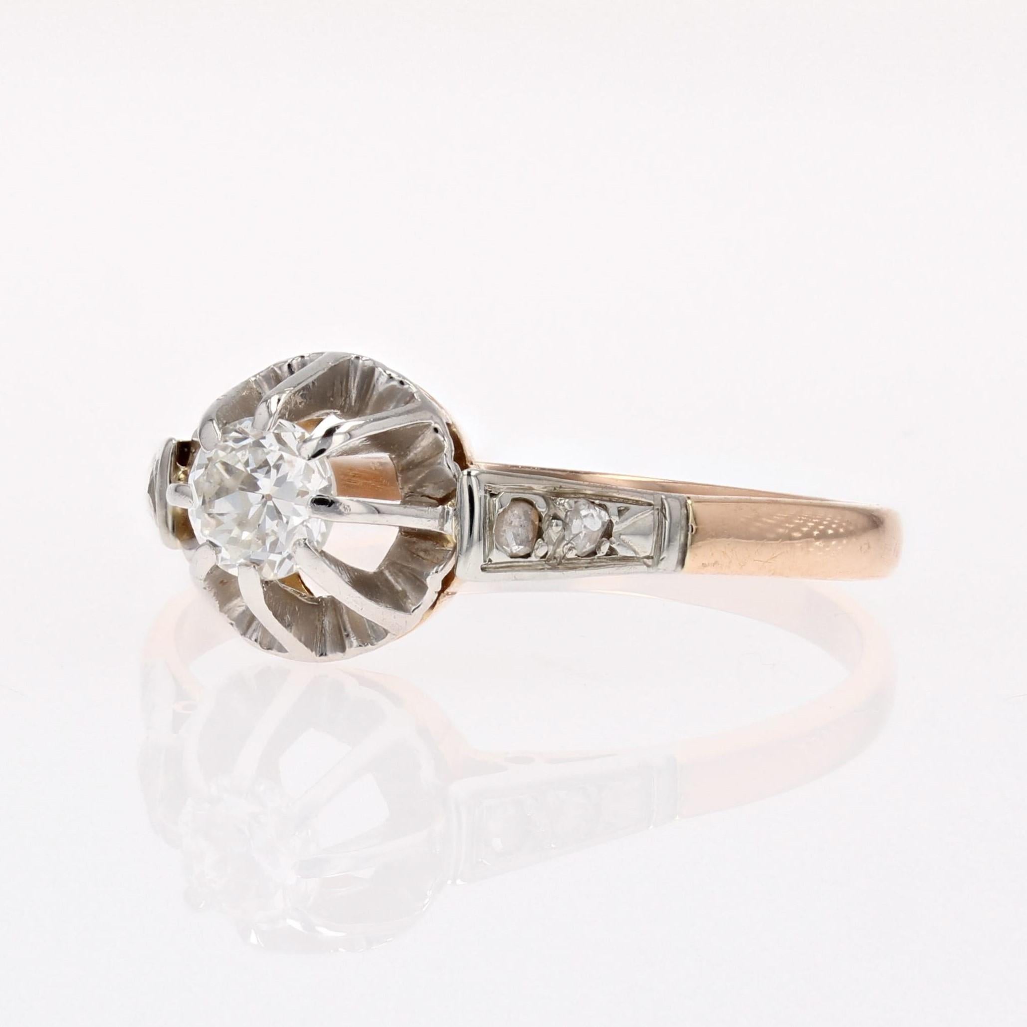 Bague solitaire en or rose 18 carats avec diamant du 20e siècle Pour femmes en vente