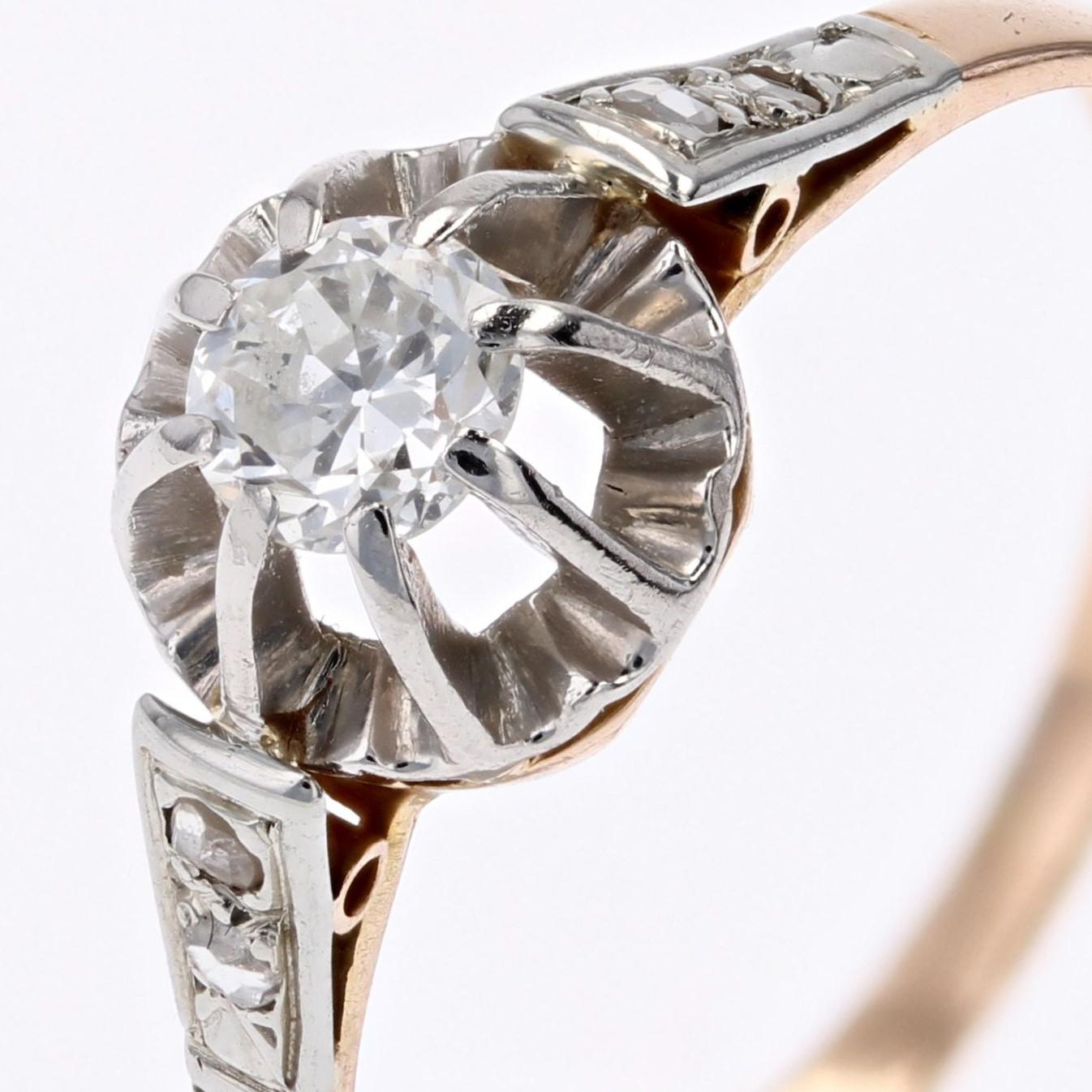 Bague solitaire en or rose 18 carats avec diamant du 20e siècle en vente 1