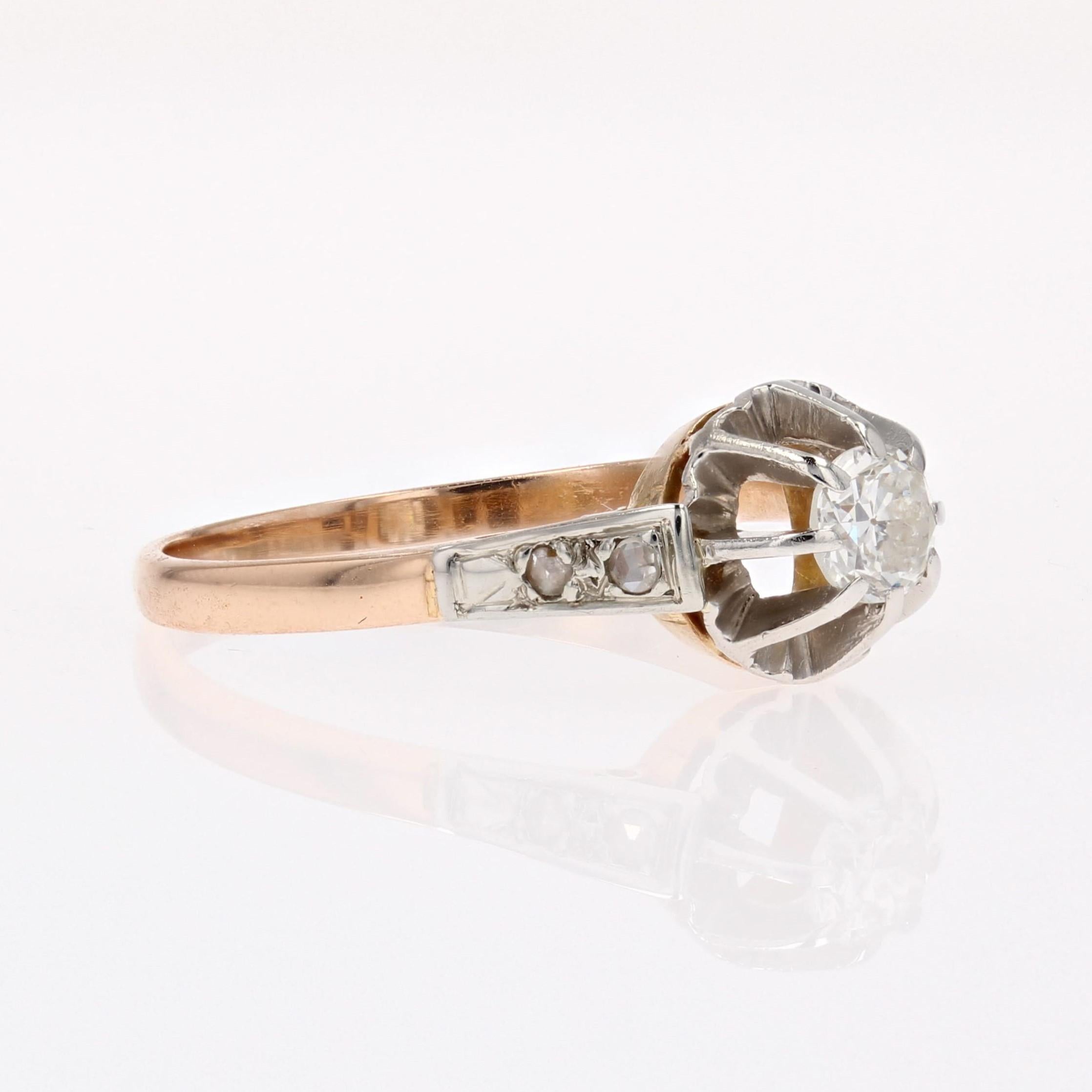 Bague solitaire en or rose 18 carats avec diamant du 20e siècle en vente 2