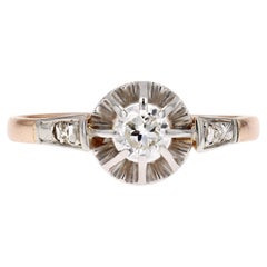 Antique 20th Century Diamond 18 Karat Rose Gold Solitaire Ring