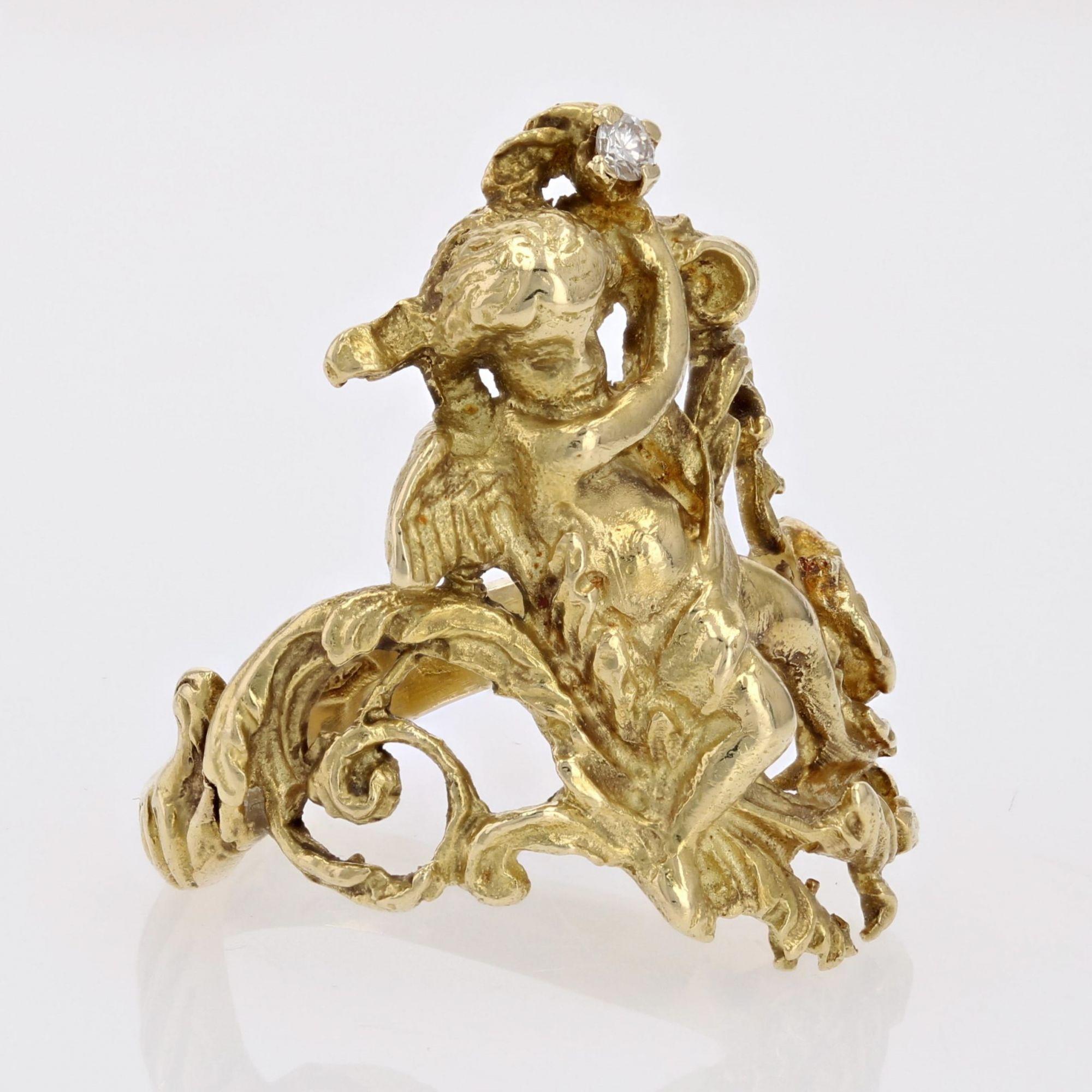 Cherubs-Ring aus 18 Karat Gelbgold mit Diamanten des 20. Jahrhunderts im Angebot 4