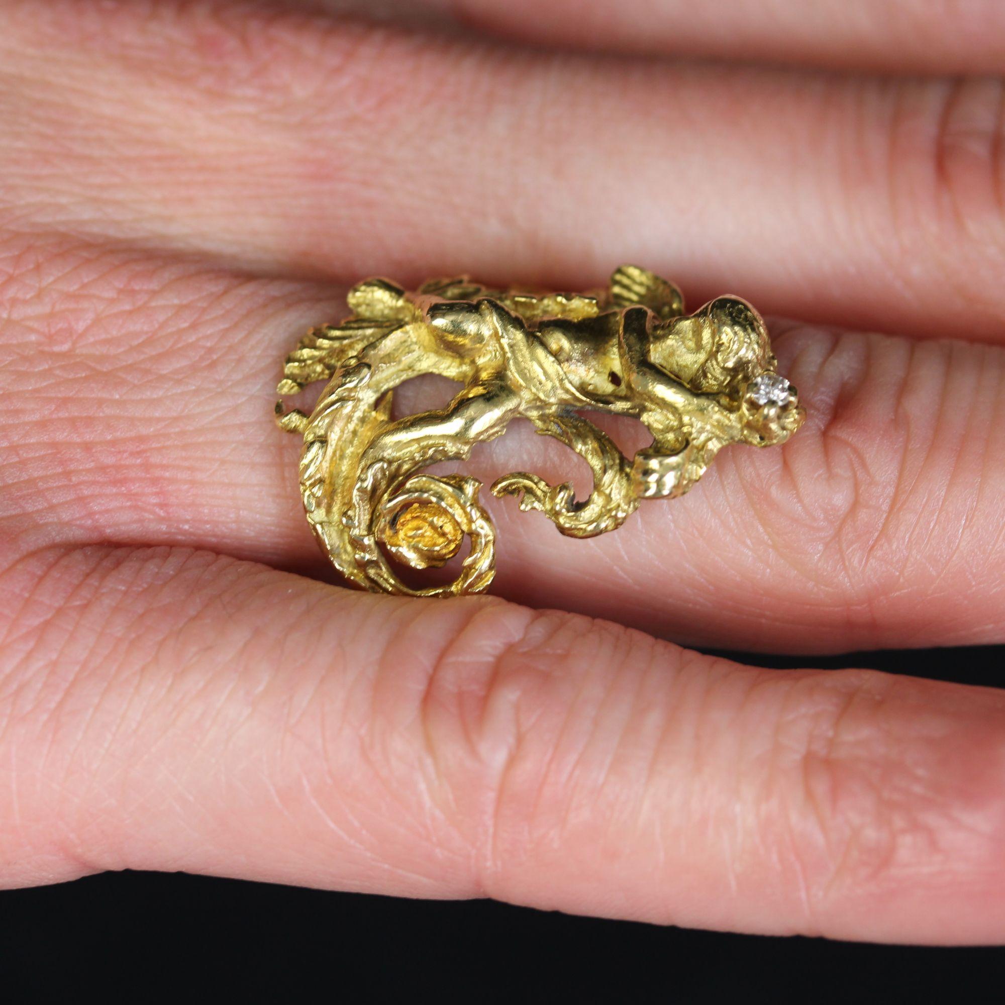 Cherubs-Ring aus 18 Karat Gelbgold mit Diamanten des 20. Jahrhunderts im Angebot 7