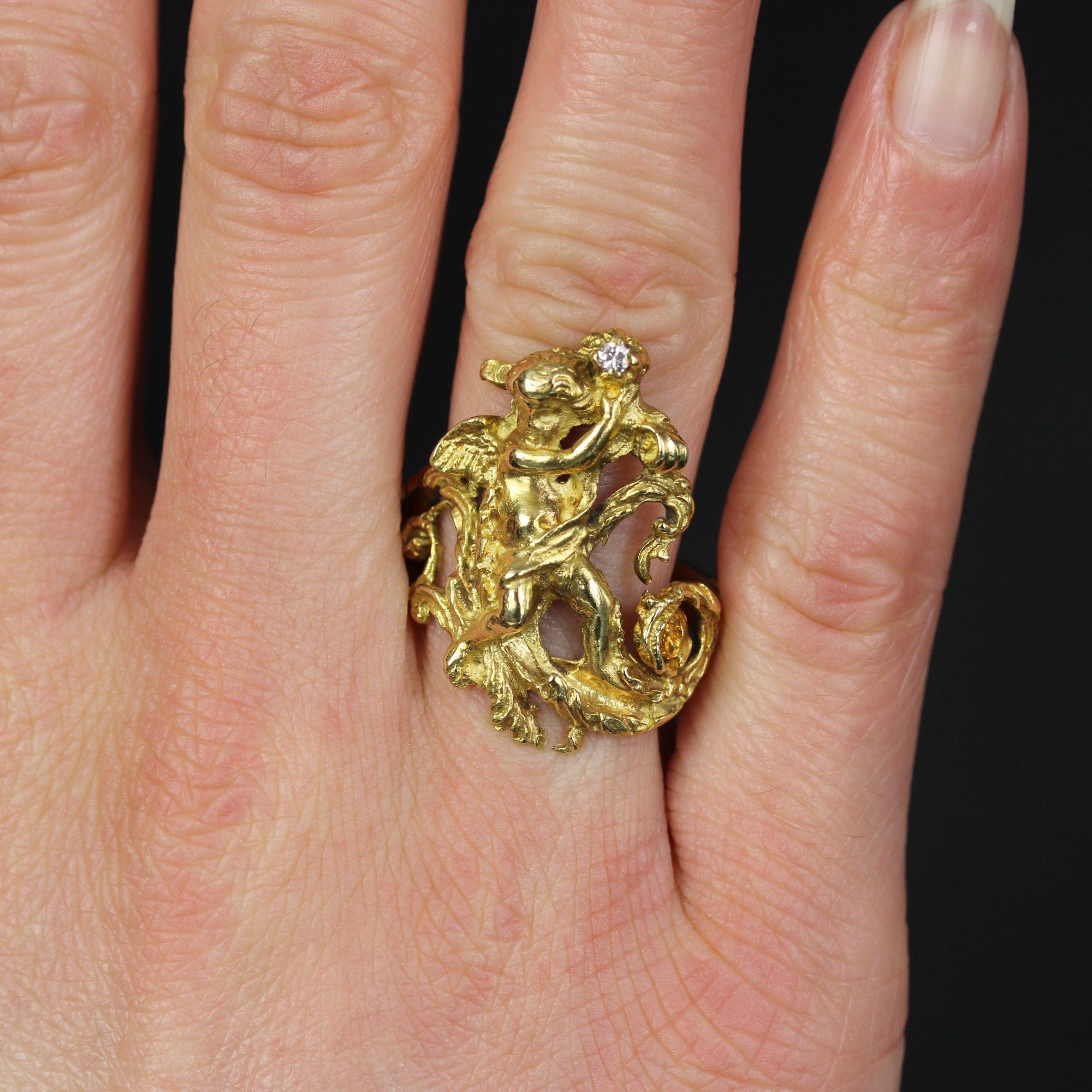 Women's 20th Century Diamond 18 Karat Yellow Gold Cherubs Ring For Sale