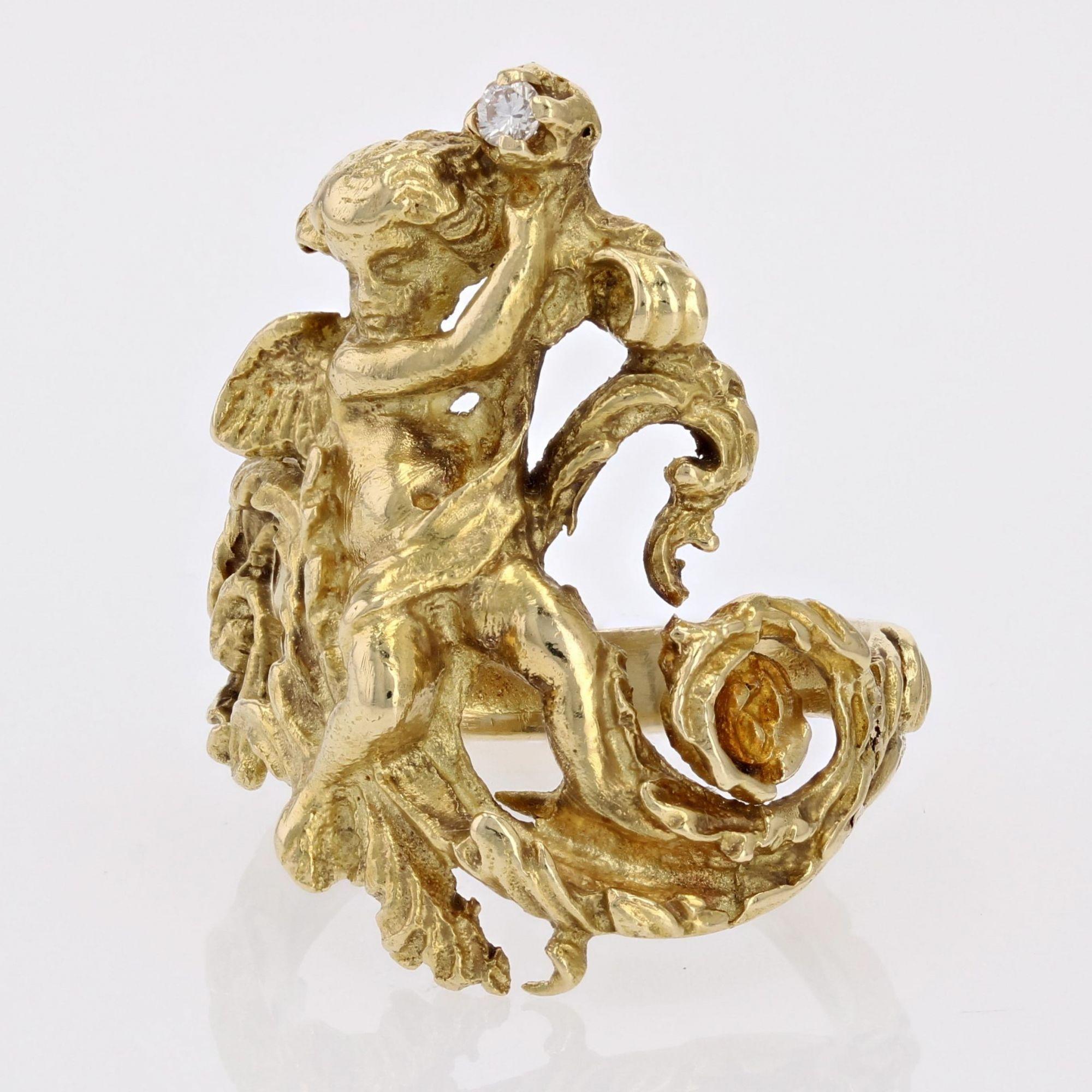 Cherubs-Ring aus 18 Karat Gelbgold mit Diamanten des 20. Jahrhunderts im Angebot 2