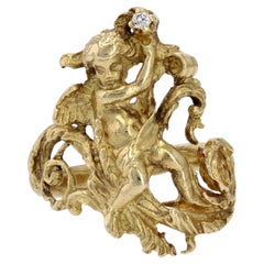 20th Century Diamond 18 Karat Yellow Gold Cherubs Ring