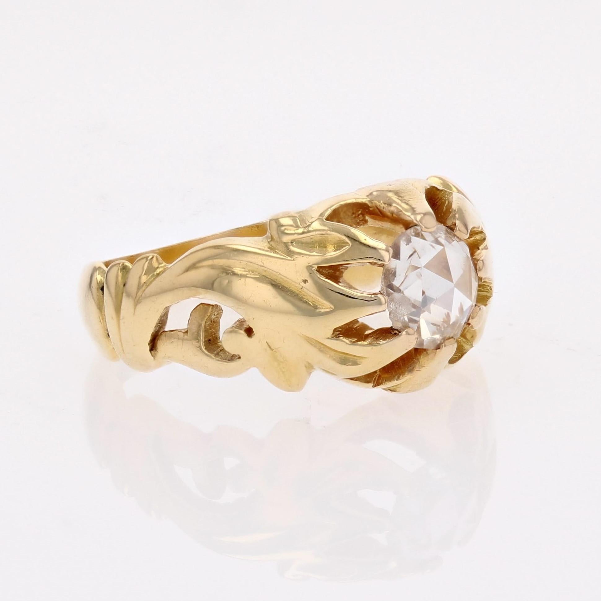 20th Century Diamond 18 Karat Yellow Gold Engraved Bangle Ring For Sale 4