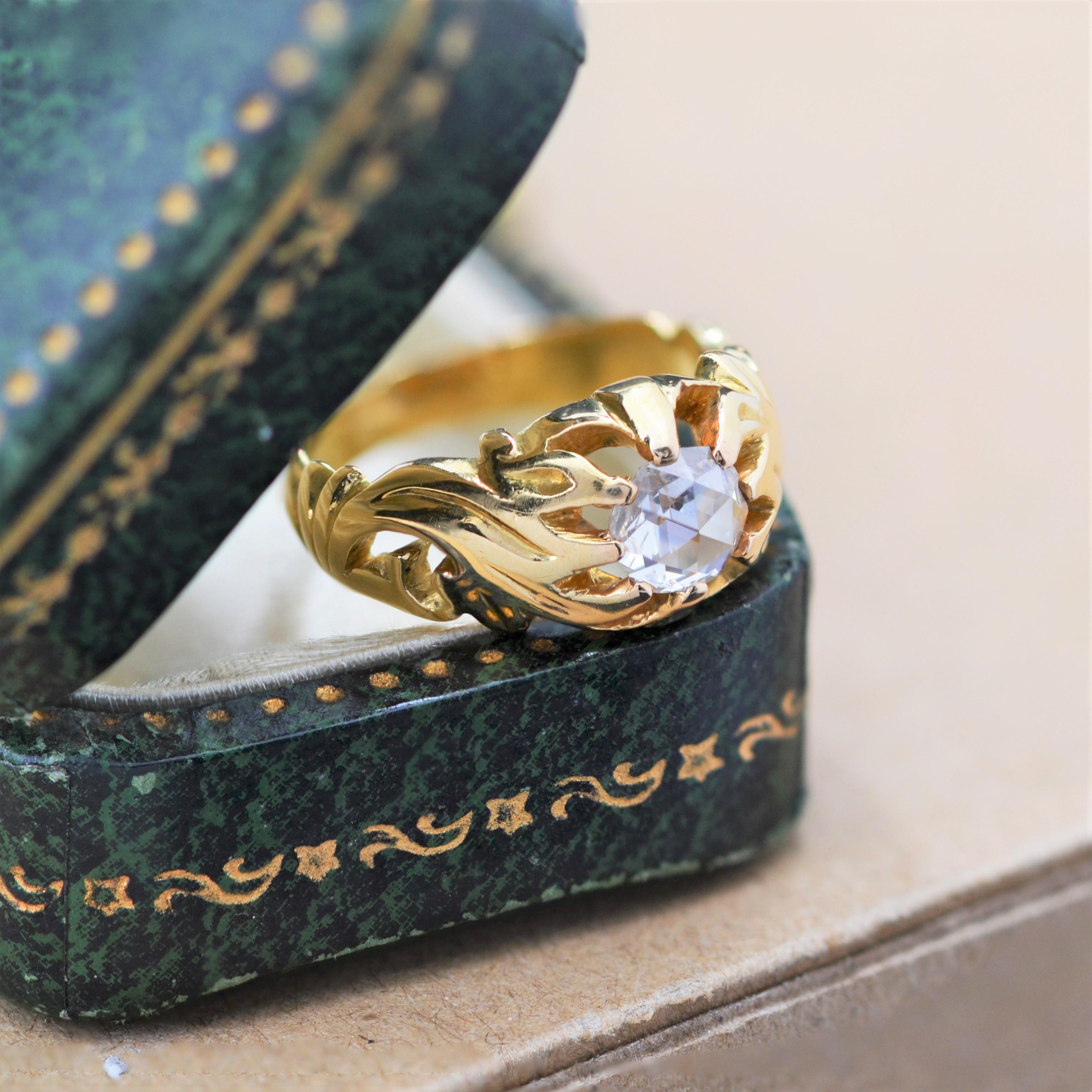 20th Century Diamond 18 Karat Yellow Gold Engraved Bangle Ring For Sale 5