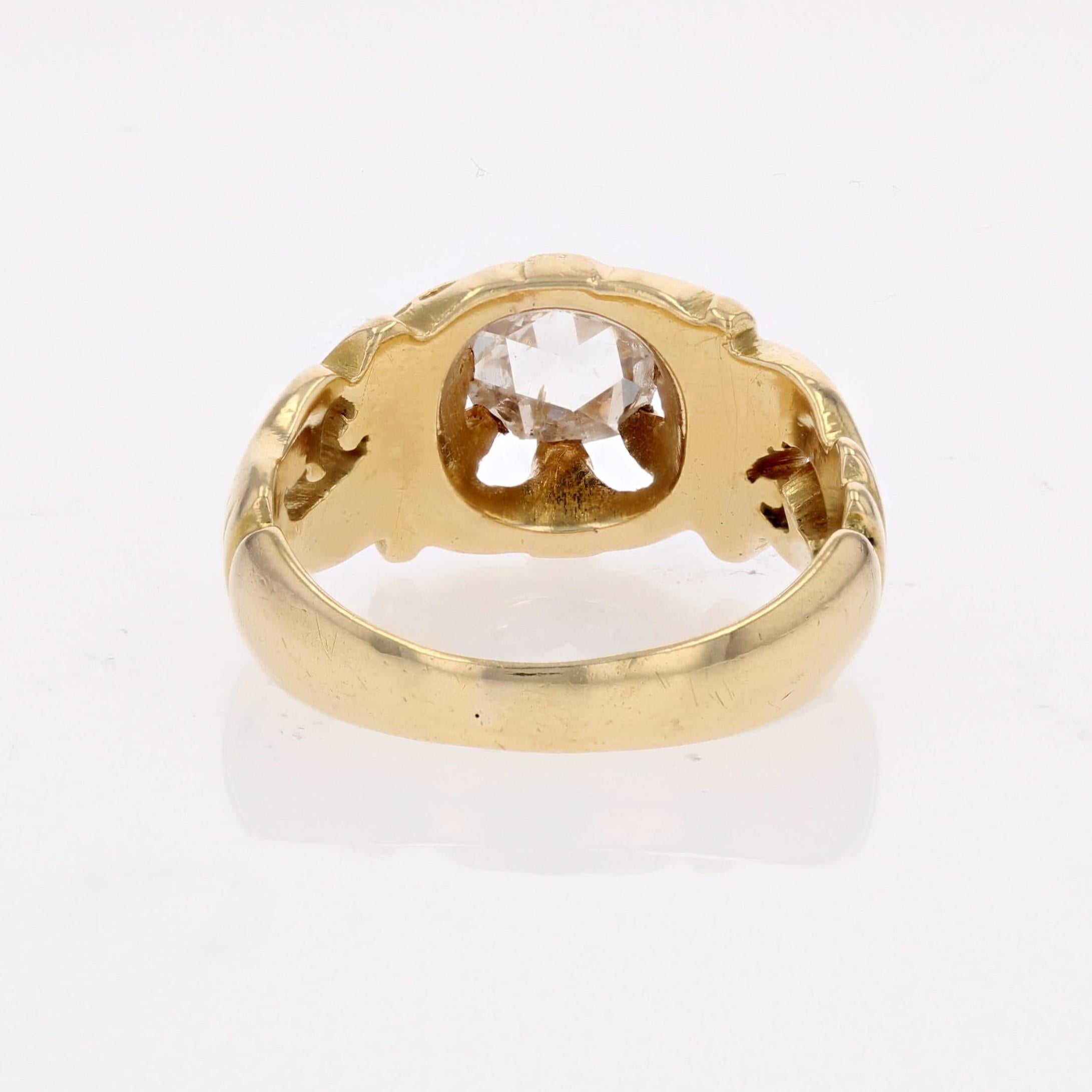 20th Century Diamond 18 Karat Yellow Gold Engraved Bangle Ring For Sale 9
