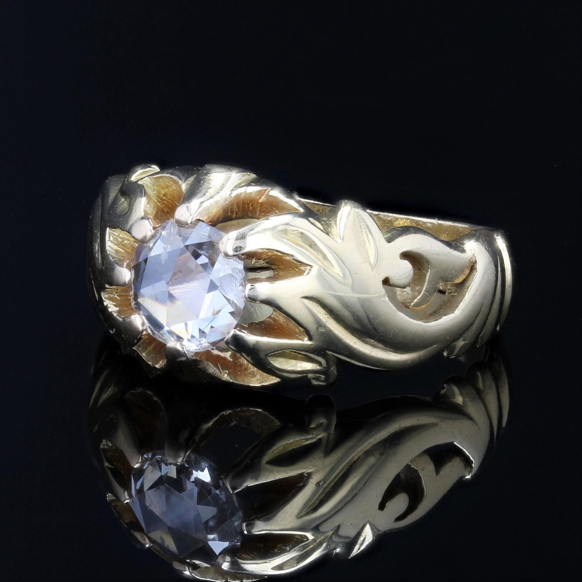 20th Century Diamond 18 Karat Yellow Gold Engraved Bangle Ring For Sale 1
