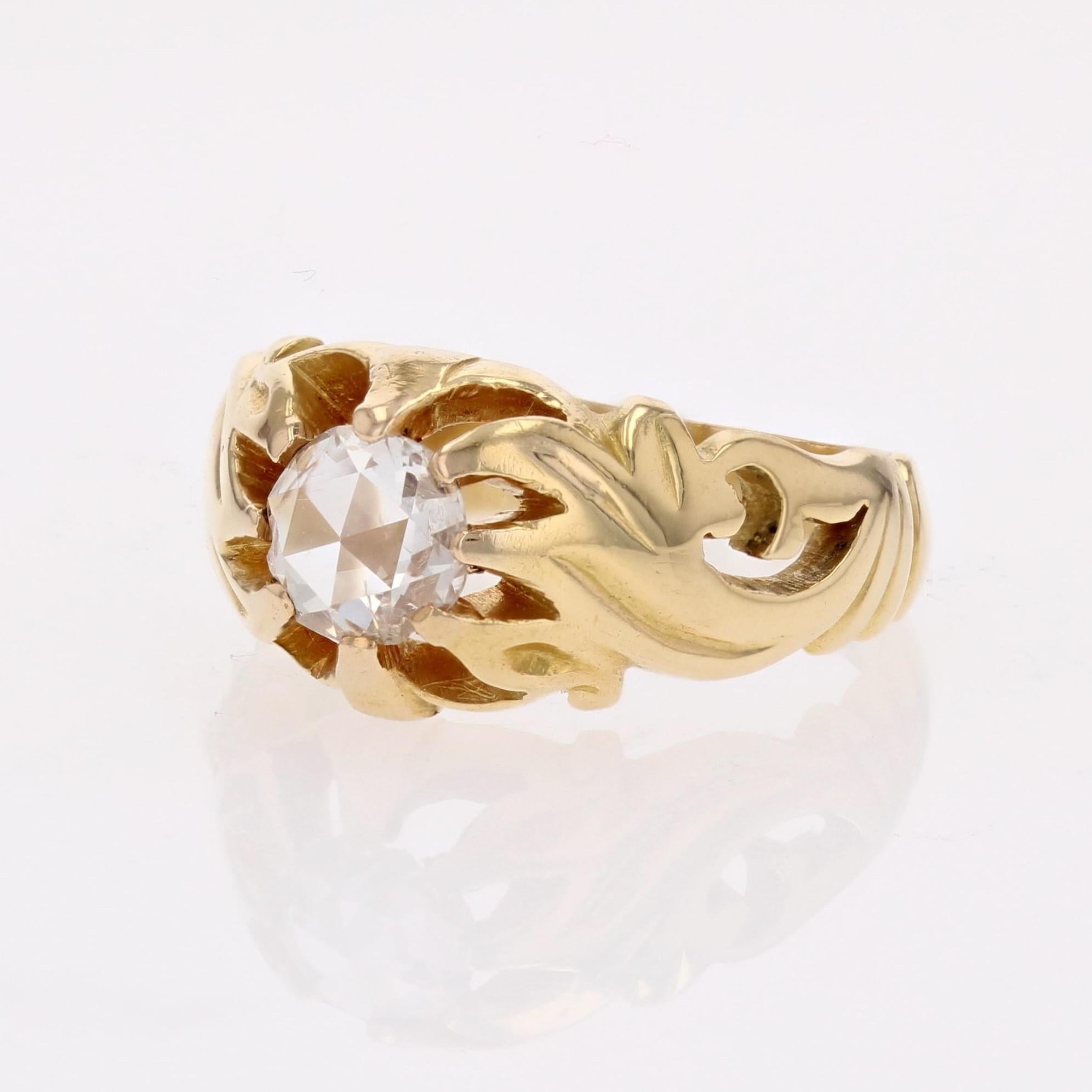 20th Century Diamond 18 Karat Yellow Gold Engraved Bangle Ring For Sale 2
