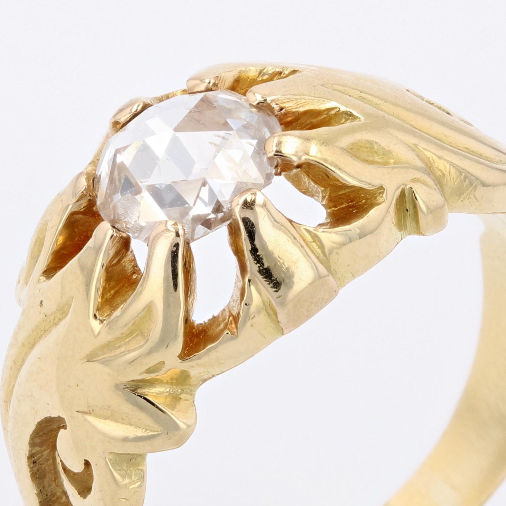 20th Century Diamond 18 Karat Yellow Gold Engraved Bangle Ring For Sale 3
