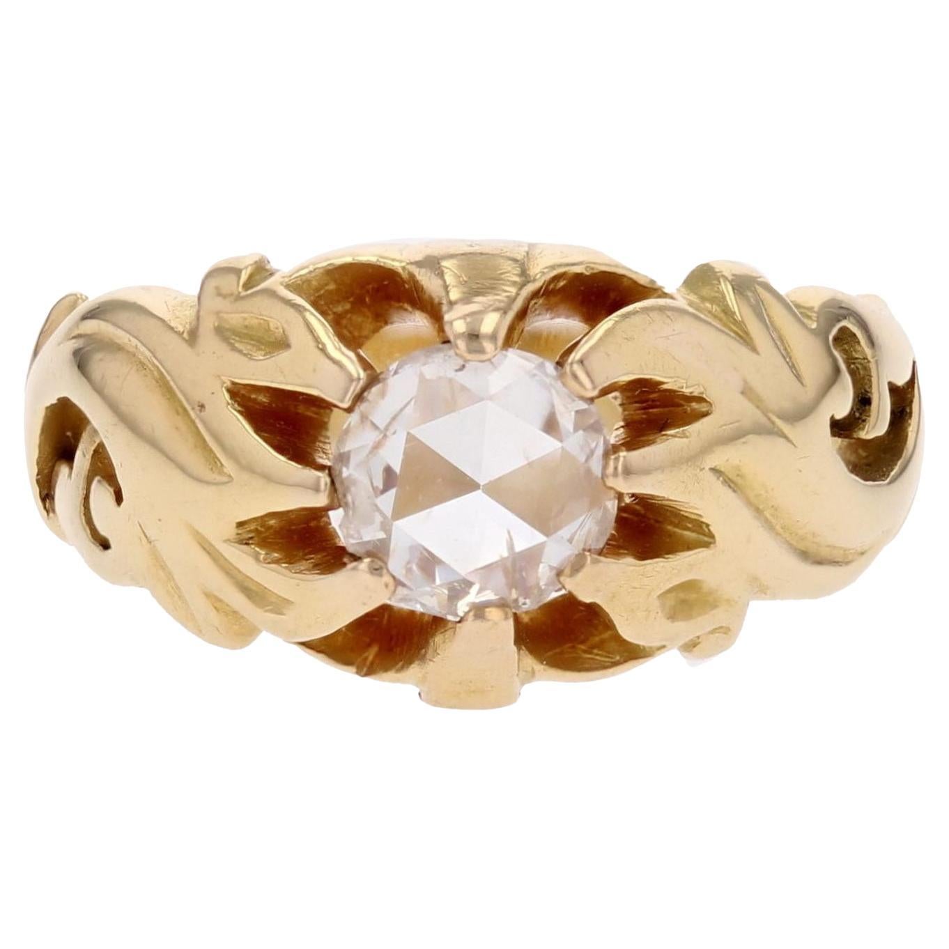 20th Century Diamond 18 Karat Yellow Gold Engraved Bangle Ring For Sale