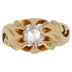 Antique 20th Century Diamond 18 Karat Yellow Gold Engraved Bangle Ring