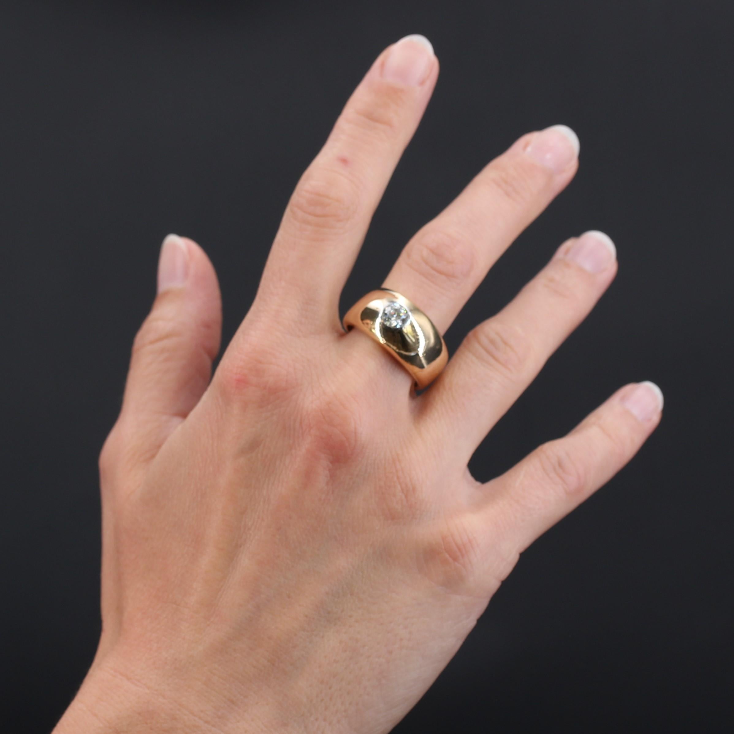 Women's or Men's 20th Century Diamond 18 Karat Yellow Gold Large Bangle Ring For Sale