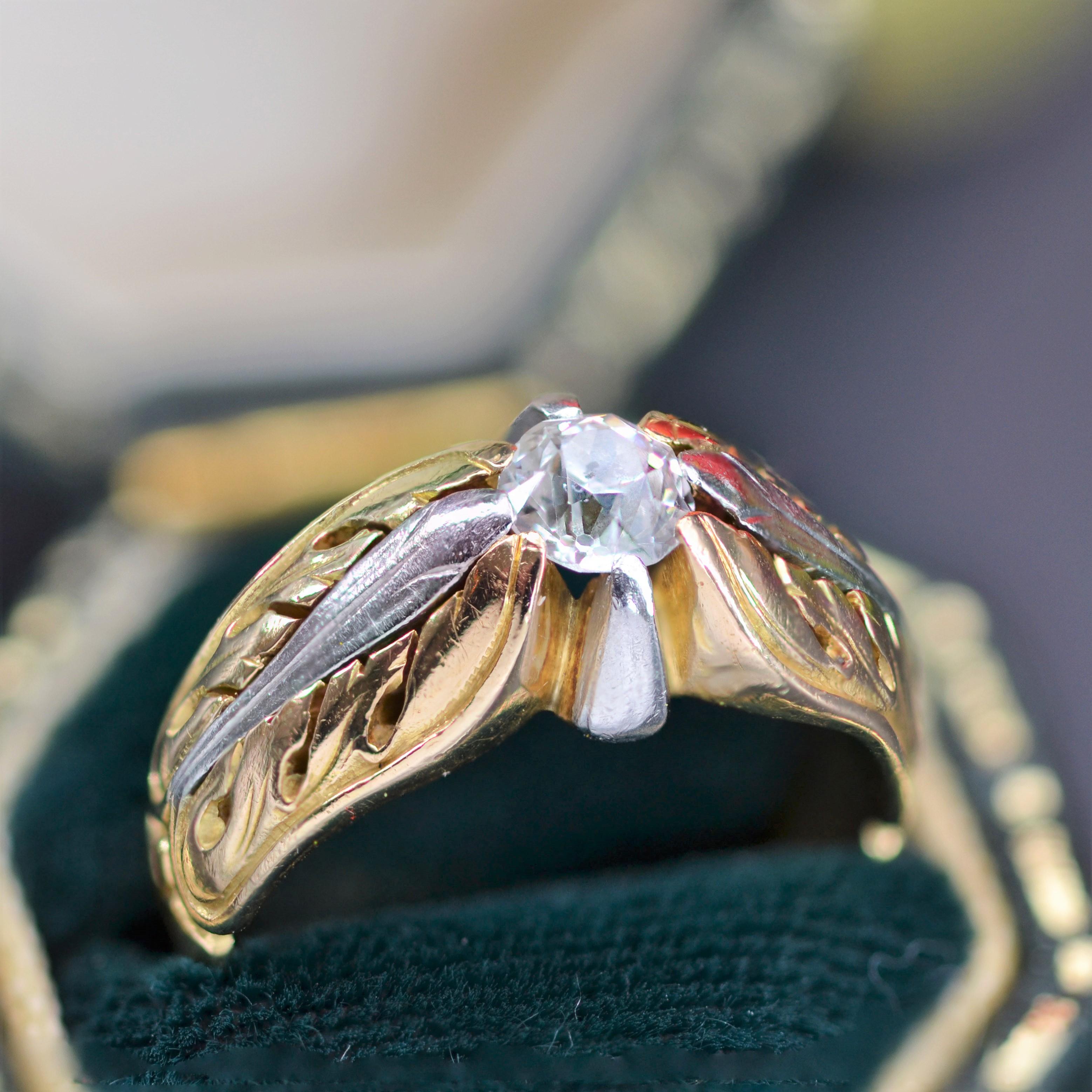 Belle Époque 20th Century Diamond 18 Karat Yellow Gold Platinum Bangle Ring For Sale