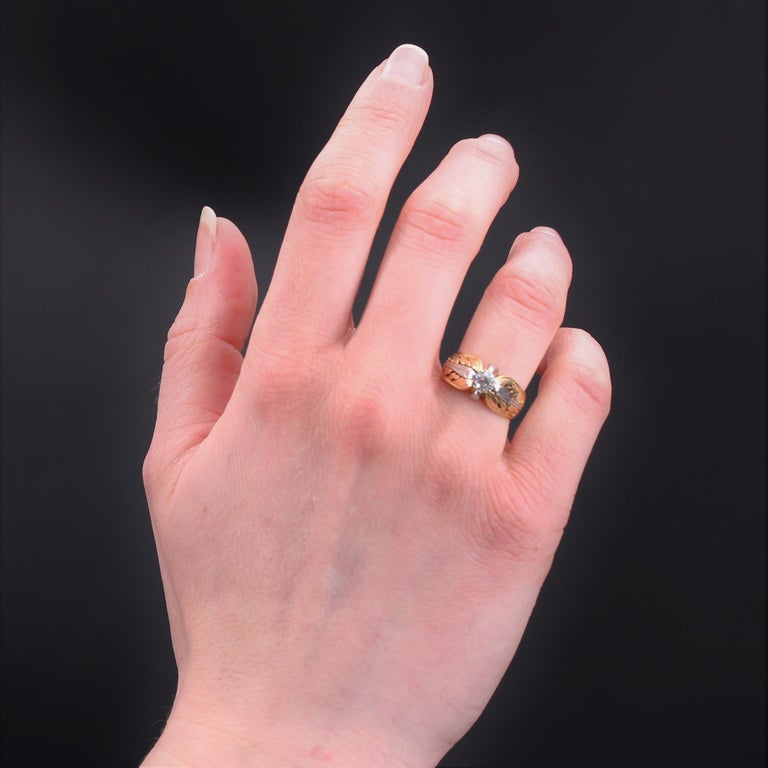 20th Century Diamond 18 Karat Yellow Gold Platinum Bangle Ring For Sale ...
