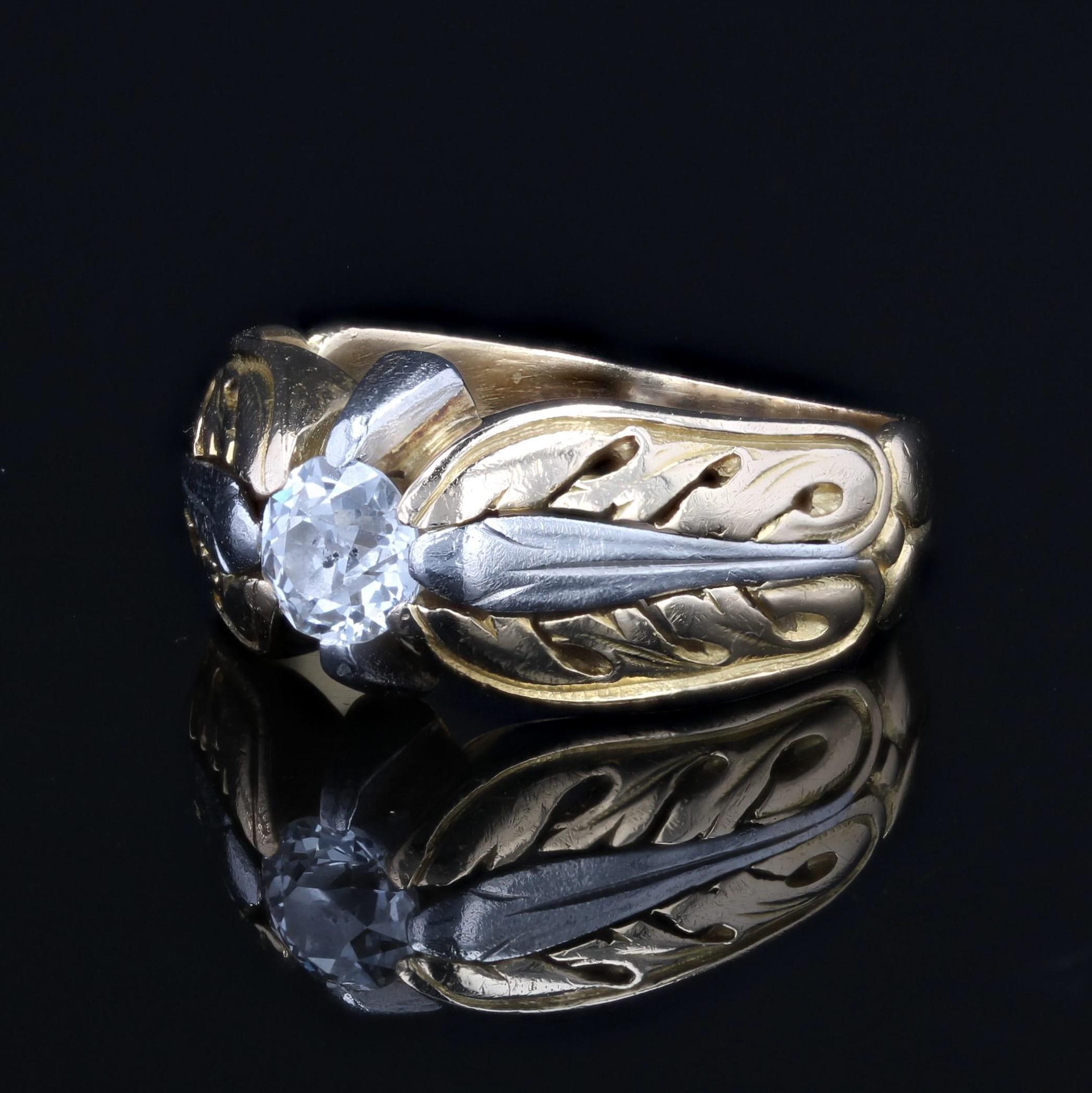 20th Century Diamond 18 Karat Yellow Gold Platinum Bangle Ring For Sale 1