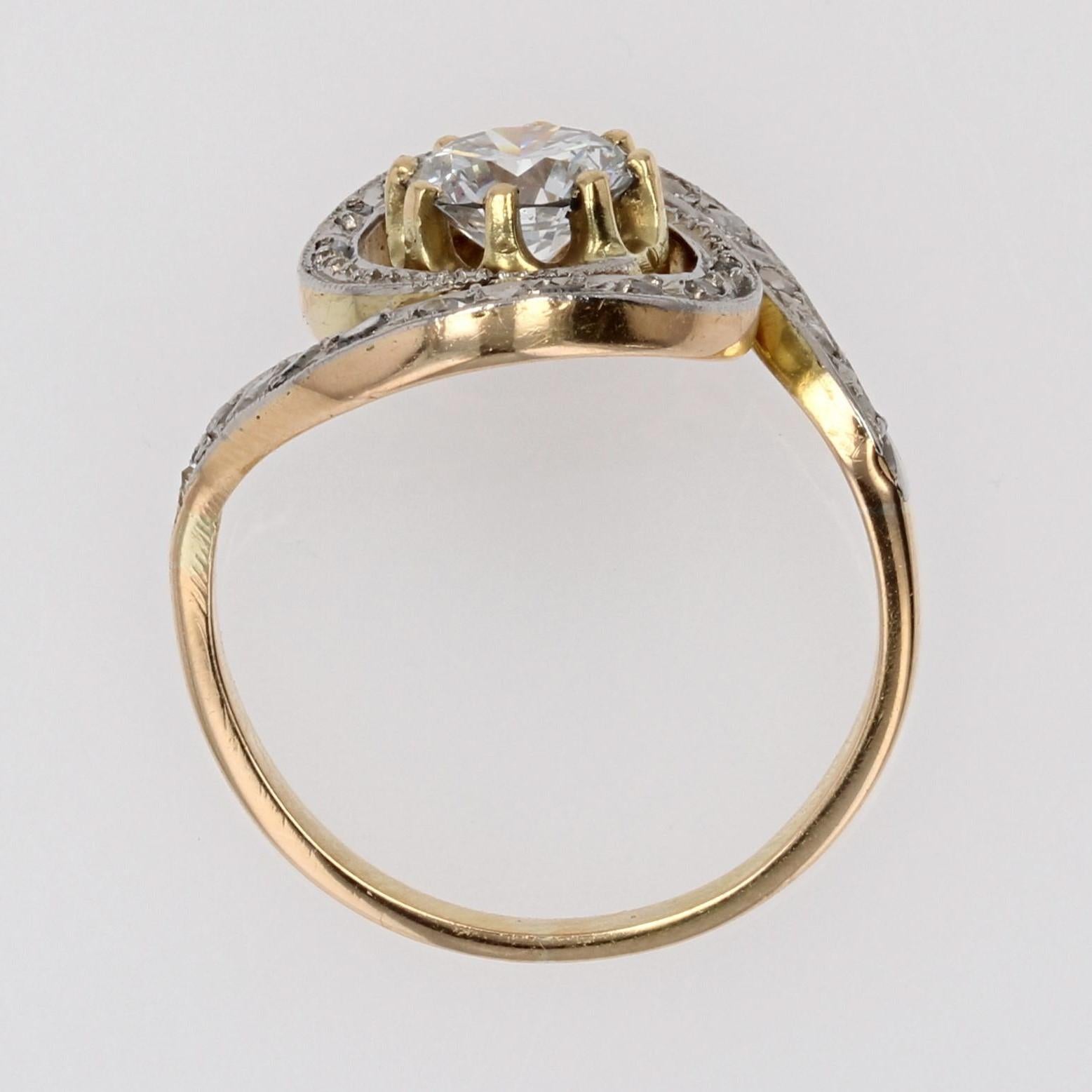 20th Century Diamond 18 Karat Yellow Gold Platinum Swirl Ring For Sale 7